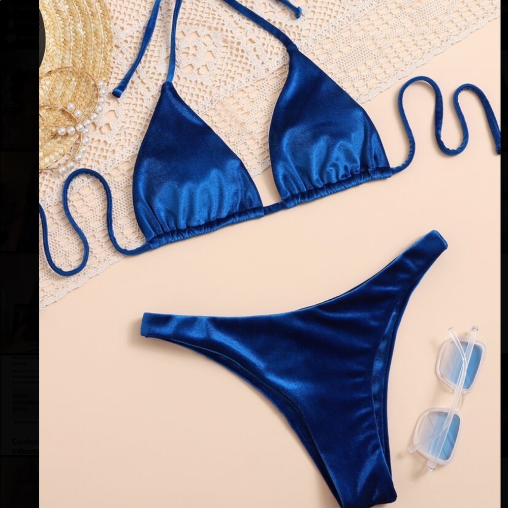 Velvet Halter Triangle Bikini Swimsuit | NWT
